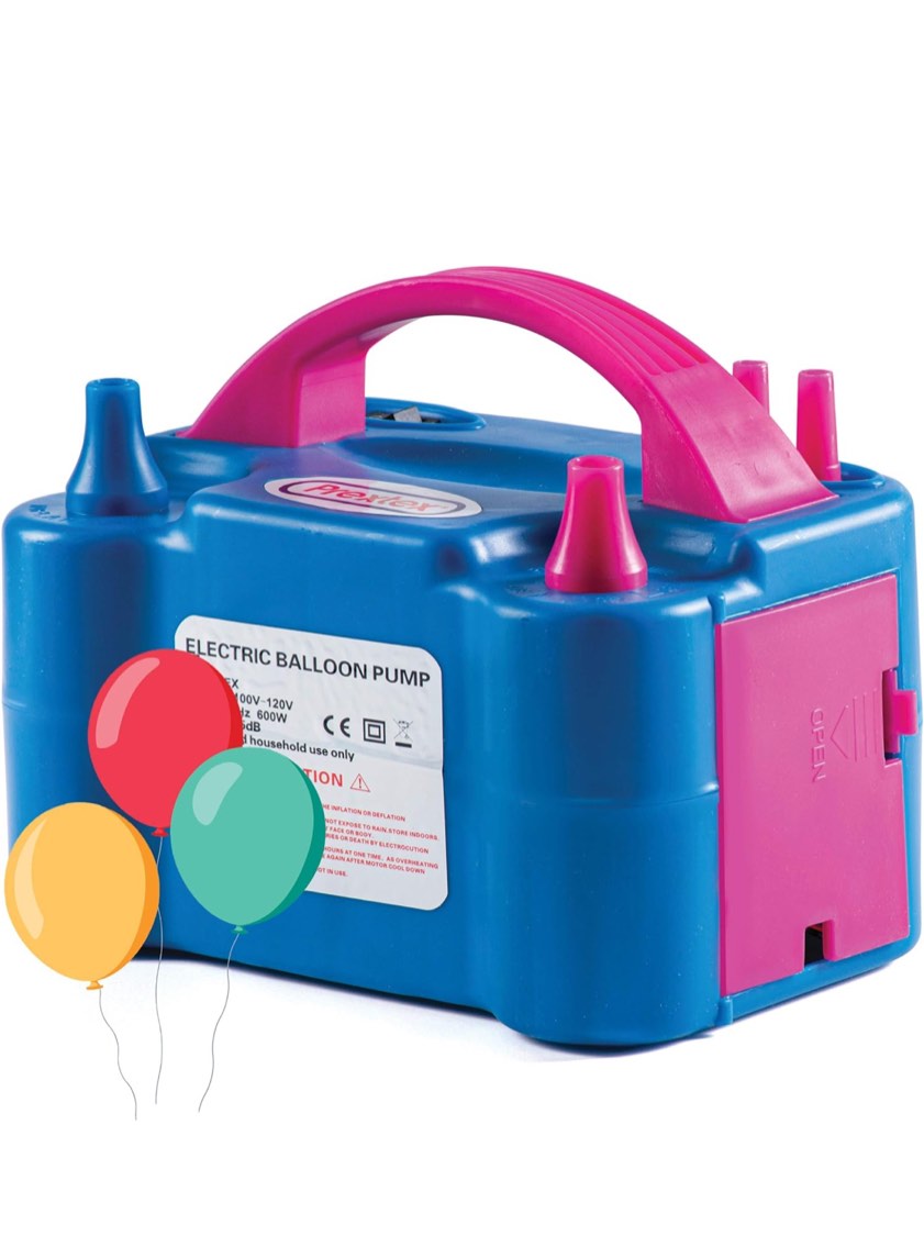 Prextex Balloons Electric Pump Inflate, Blue 110V 600W - Portable Pump with Air Blower & Dual Nozzle Inflator for Fast & Easy Bulk Balloons Filling for Event & Party Decoration - Balloon Pump Electric
