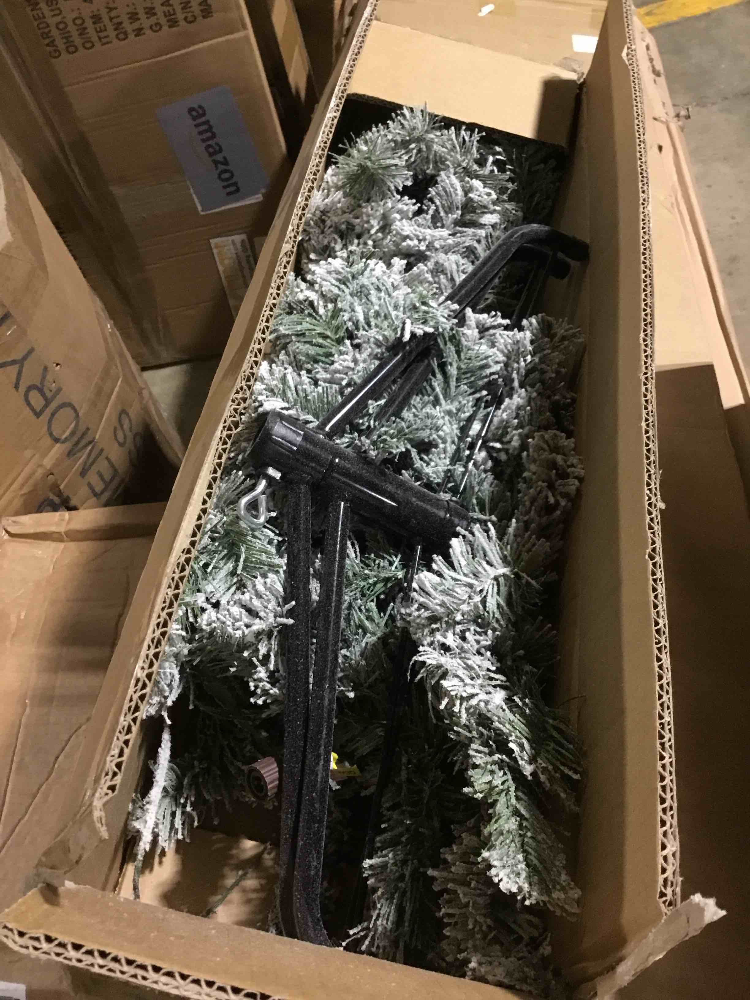 Condition photo showing As Is for 5FT Snow Flocked Christmas Tree, Small Artificial Holiday Xmas Tree with 600 Branch Tips, Foldable Stand for Holiday Party Decoration Snow Flocked 5FT