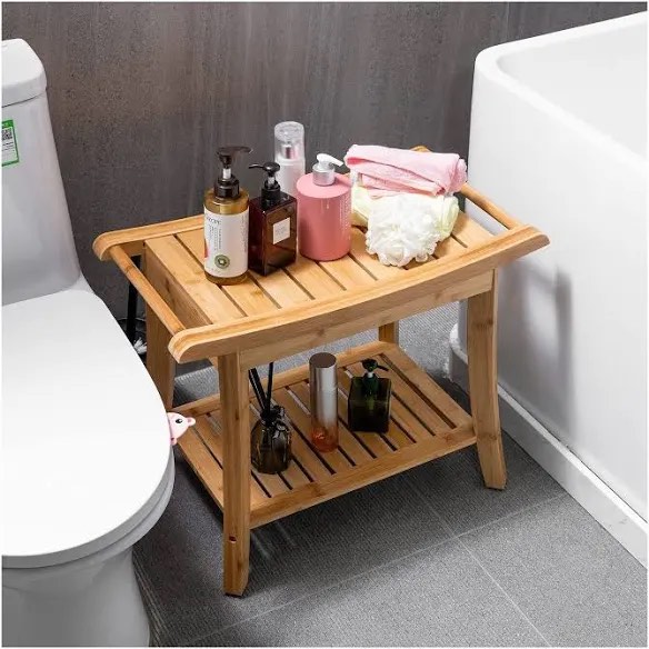 forevich bamboo shower bench stool with storage shelf waterproof shower chair spa bath seat excellent for indoor use natural