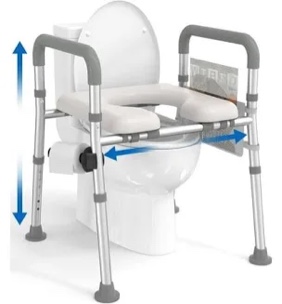 Raised Toilet Seat with Handles -HSA 400LB Adjustable Width Height Elevated Toilet Seat Riser for Seniors with Cozy Padded Armrests Handles Paper Holder Bedside Commode for Elderly,White/Black