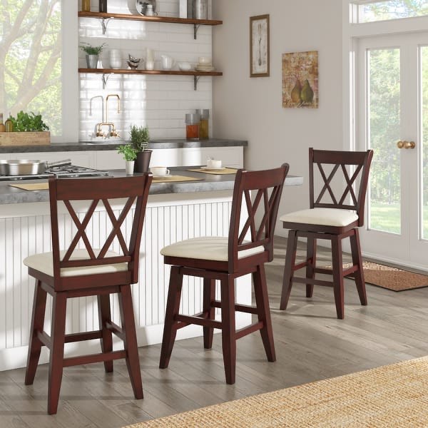 Eleanor Double X Back Wood Swivel Bar Stool by iNSPIRE Q Classic - Oak - Counter Height