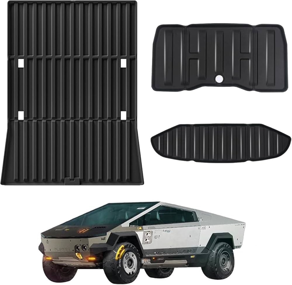 Front Trunk Mat & Truck Bed Mats for Tesla Cybertruck 2024 Without Foot mats,TPE All Weather Protection Front Cargo Liners & Rear Bucket Pad & Trunk mats Underneath The Bed Liner
