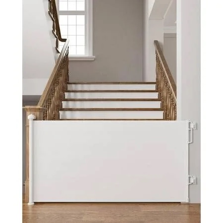 Cumbor 76" Wide Long Retractable Baby Gates for Stairs, Mesh Dog Gate for The House, 34" Tall Extra Wide Pet Gate for Dogs, Child Safety Gates for Doorways, Hallways, Cat Gate Indoor/Outdoor(White)
