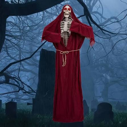 83" Halloween Hanging/Standing Grim Reaper Decoration, Life Size Skeleton with Light-up Eyes and Movable Arms for Haunted House Prop Decor, Outdoor/Indoor, Lawn Decorations