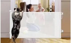 Cumbor Retractable Baby Gates for Stairs, Mom Choice Award Winner-55 Wide Mesh Dog Gate for Doorways, 34" Tall Easy to Use Pet Fence for The House, Toddler Safety Essentials Indoor&Outdoor, white