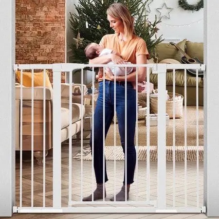 Cumbor 36" Extra Tall Baby Gate for Dogs and Kids with Wide 2-Way Door, 29.7"- 46" Width, and Auto Close Personal Safety for Babies and Pets, Fits Doorways, Stairs, and Entryways, White