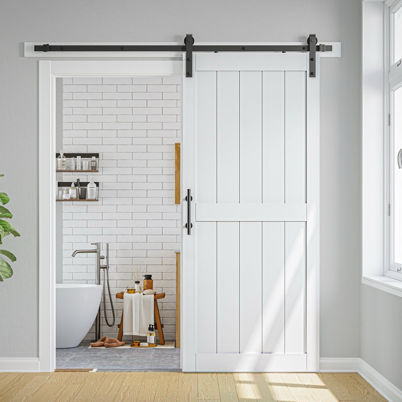 Manufactured Paneled Wood Barn Door with Installation Hardware 