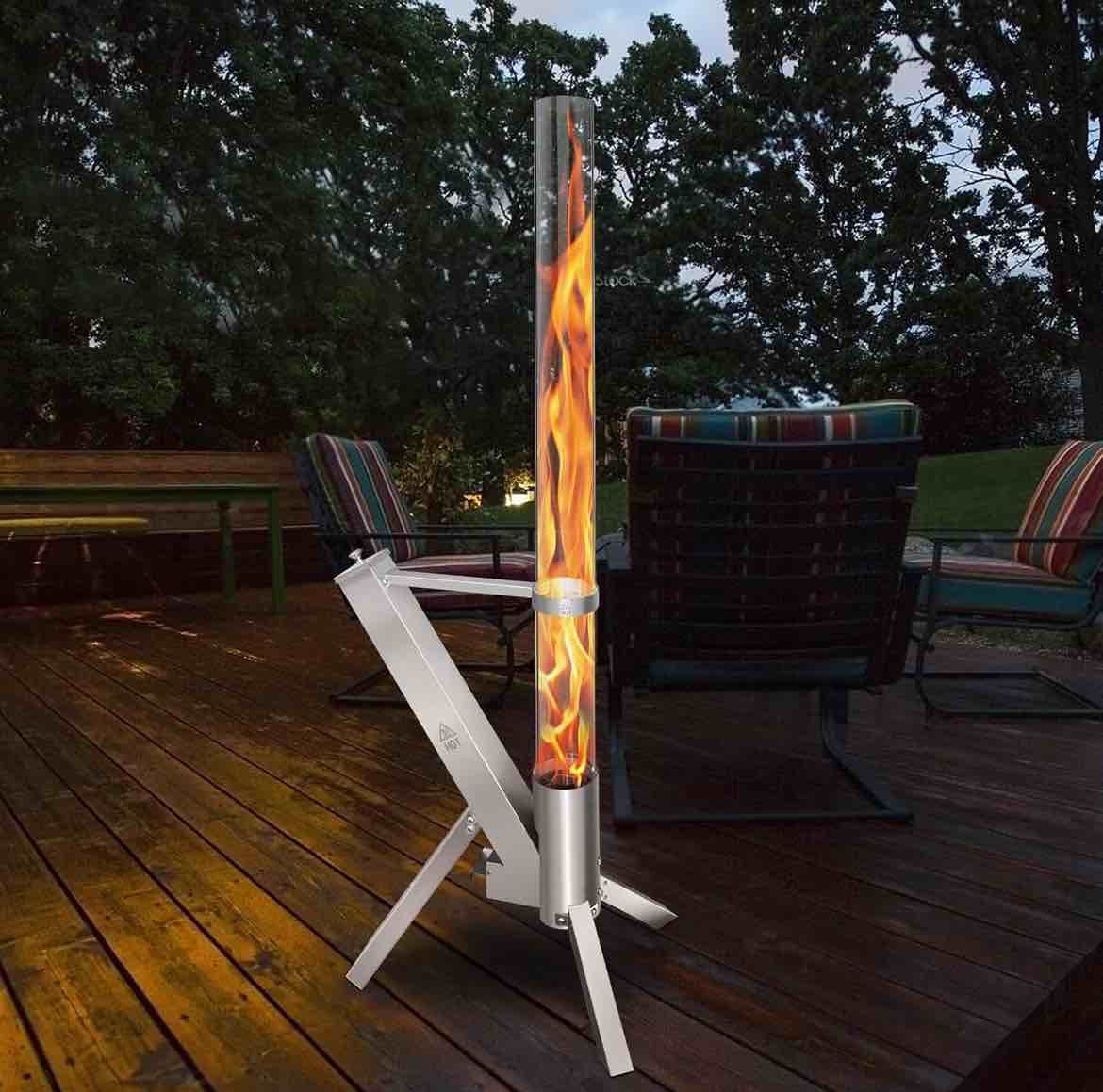 Outdoor Fire Pit, Pellet Torch Fire with 100 x 8 cm Glass Tube, Decorative Ambience Fire Column for Garden and Patio