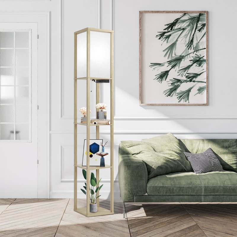 jarold 63.7" column dimmable floor lamp with shelves & remote control & usb charging station