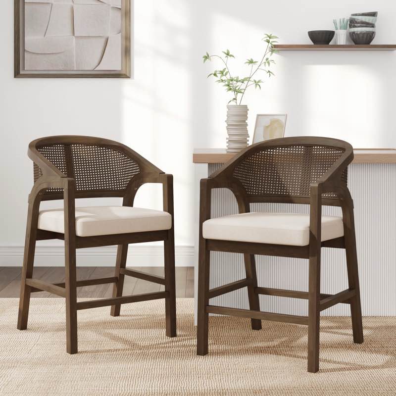 Darise 24.25'' Seat Height Pe Rattan Counter Stools With Rubberwood Frame (Set of 2) 