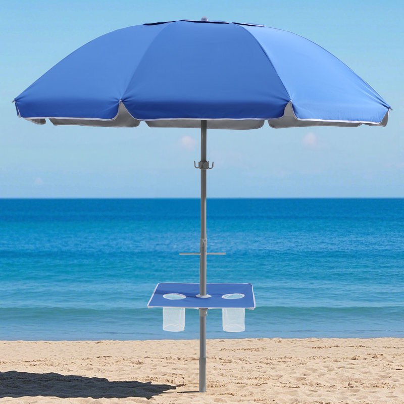 84'' beach umbrella featuring a built-in table with sand anchor & tilt