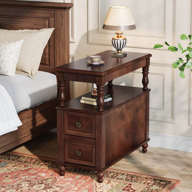 2 Drawers Solid Wood Nightstands, Bedside Table For Bedroom