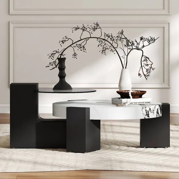 2-Piece Modern Round Nesting Coffee Table Set For Home & Apartment