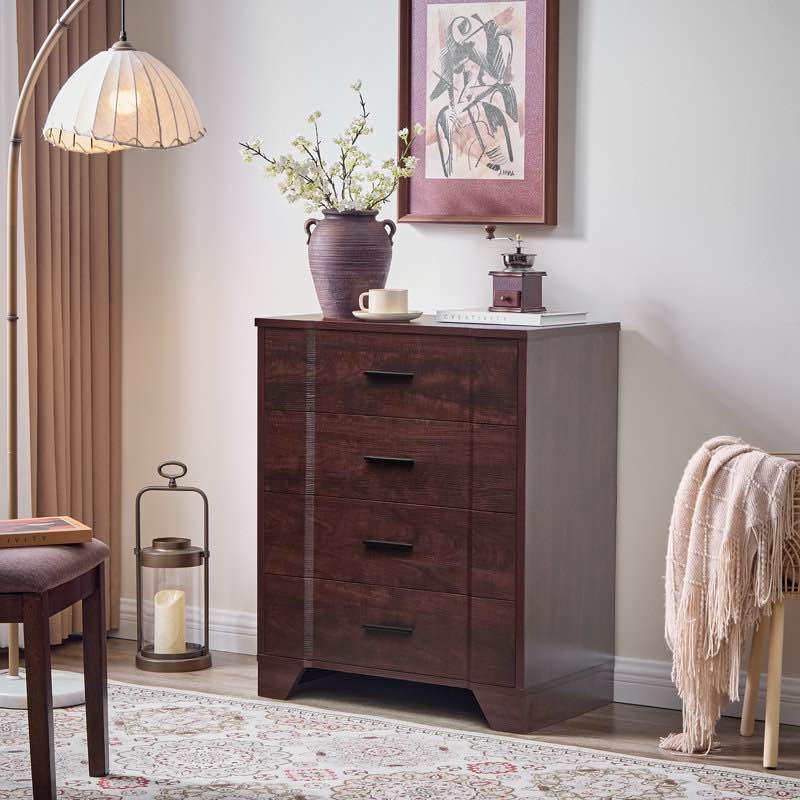 Farmhouse Cherry Red Curved Tall 4 Drawers Dresser for Bedroom, 4 Chest of Drawers for Closet