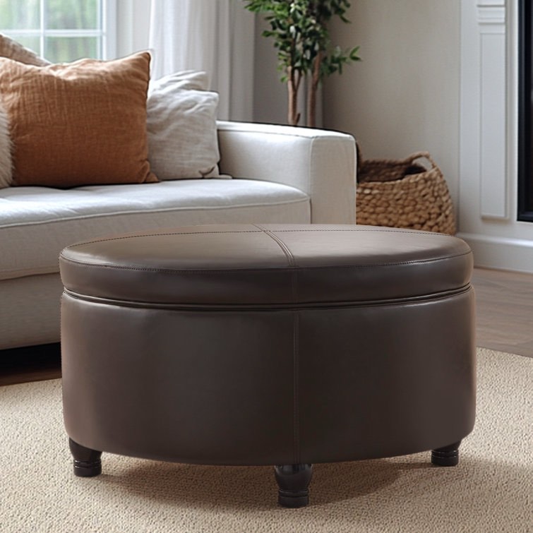 Duanys Faux Leather Upholstered Round Storage Ottoman