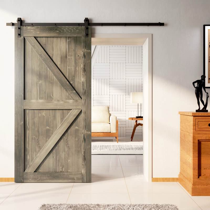 Arrow Design Color Solid Pine Wood Unassembled Door with Black Rustic Installation Hardware Kit