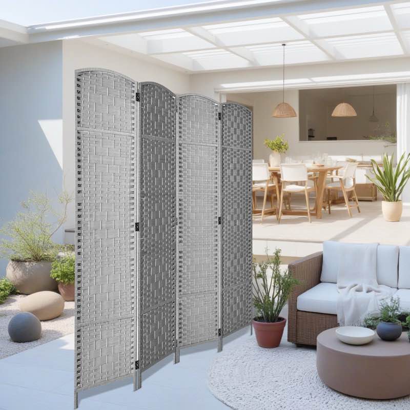 Elmina 6 Ft Folding Room Divider Privacy Screen Home Decor Diamond Weave Fiber Double Hinges