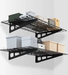 WORKPRO 2-Pack 2x4FT Garage Wall Shelving, 48'' x 24'' Heavy Duty Wall Mounted Shelving, 400lbs Load Capacity (Total), Metal Wall Shelves Suitable for Shop, Shed, Garage Storage, Black, 1 Sets