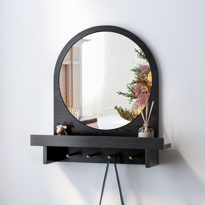 Flat Wall Mirror With Shelvesand Hooks