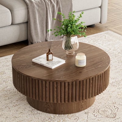 Round Drum Coffee Table with Storage