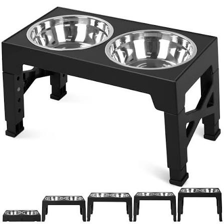 niubya elevated dog bowls with 2 stainless steel dog food bowls, raised dog bowl adjusts to 5 heights (3.15", 8.66", 9.84",11.02", 12.2") for small medium and large dogs