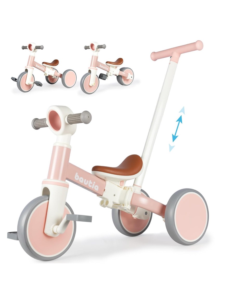 lecoco Toddler Bike with Push Handle 6 in 1 for Kids, Balance Bicycle Toys with Training Wheels, Brackes, Cup Holder, Pedal, Kickstand Birthday Gift for Boys and Girls (Upgraded)