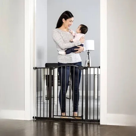 regalo extra wide easy step metal walk through baby gate - black