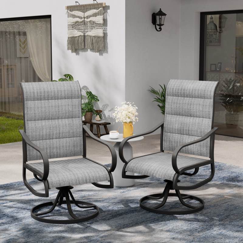 Angeli Outdoor Padded Swivel Dining Armchair- Set Of 2