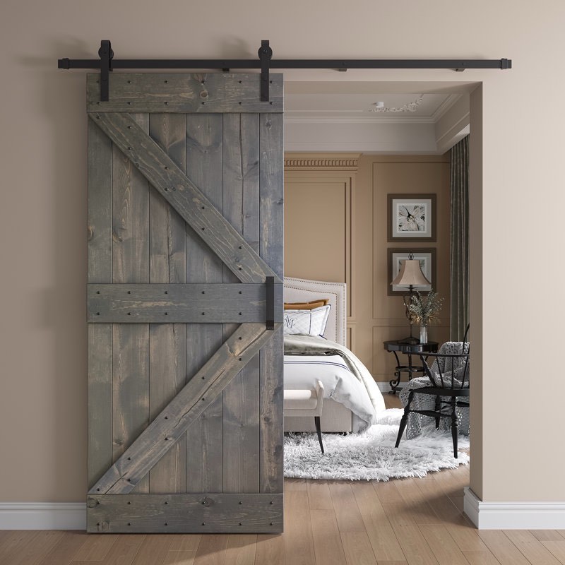 Paneled Wood and Metal K Series DIY Knotty Barn Door with Installation Hardware Kit