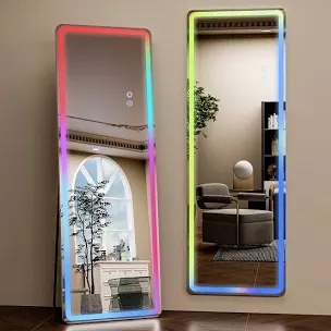 Full Length Mirror With RGB LED Light Floor Mirror Wall-Mounted, White