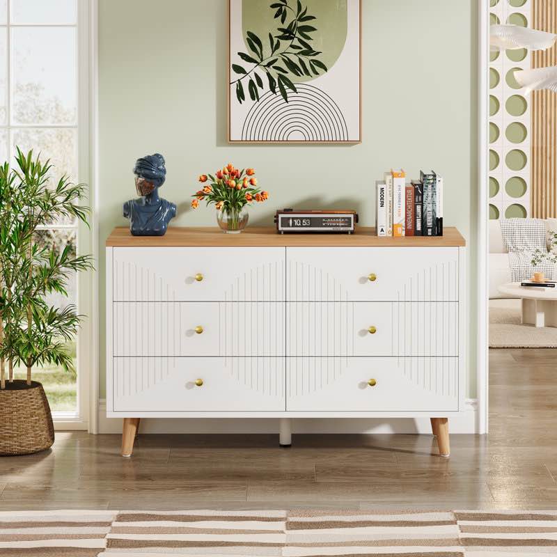 6 Drawer Dresser, 47 Inch Modern White Dresser For Bedroom