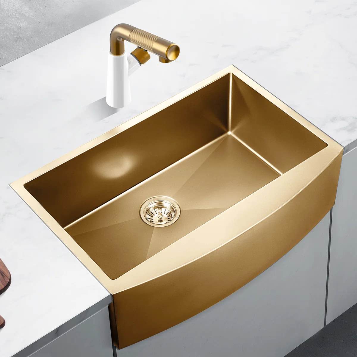 33'' L Single Bowl Stainless Steel Kitchen Sink, Rose Gold Farmhouse Deep Sink