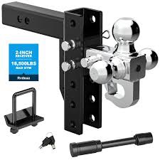 Adjustable Trailer Hitch Ball Mount with Hook, Tri-Ball (1-7/8" x 2" x 2-5/16") Drop Hitch,6 Inch Drop Hitch, Fits 2-Inch Receiver 18500 LBS GTW,Anti-Theft Pins Locks,Tow Hitch for Heavy Duty Truck