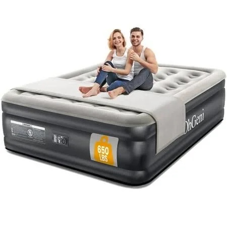 OhGeni Queen Air Mattress with Built in Pump, Inflatable Blow Up Mattress 18 Raised Comfort,Upgraded Surface Portable Mattress, Air Bed for Camping, Home and Guest, Colchone Inflable, 650 lbs Max