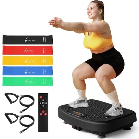SoftGym Vibration Plate Exercise Machine for Lymphatic Drainage,Power Vibrate Stand Shake Board 450 Lbs Capacity Whole Body Workout Waver with Fitness Resistance Bands Weight Loss Gifts for Women Men