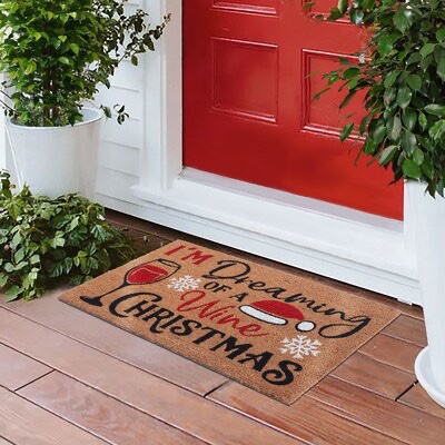 holiday living 18-in x 30-in wine christmas non-slip grip indoor or outdoor door mat item #5994254 | model #wg-q424-christmas