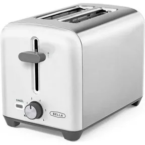 bella stainless steel 2 slice toaster with extra wide slots & removable crumb tray, 6 browning options, auto shut off & reheat function, toast bread, bagel & waffle