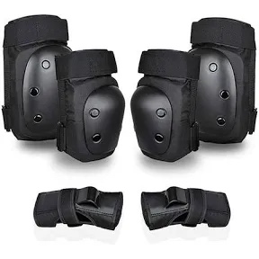 adult knee pads elbow pads wrist guards for adult kids 6 in 1 protective gear set for skateboarding biking roller skating cycling outdoor sports black l