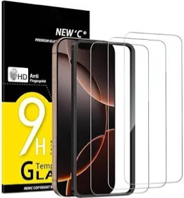 new'c 3 pack designed for iphone 17, 17 pro, iphone 16 pro screen protector (6.3 inches), enhanced tempered glass protection with easy installation tool included,case friendly ultra resistant