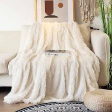 decorative extra soft faux fur blanket twin size 70" x 78",solid reversible fuzzy lightweight long hair shaggy blanket,fluffy cozy plush fleece comfy microfiber blanket for couch sofa bed,cream white