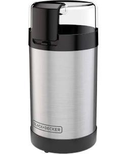 BLACK+DECKER One Touch Coffee Grinder, 2/3 Cup Coffee Bean Capacity, Spice Grinder, One Touch Push-Button Control -150 Watts -Stainless Steel Blades