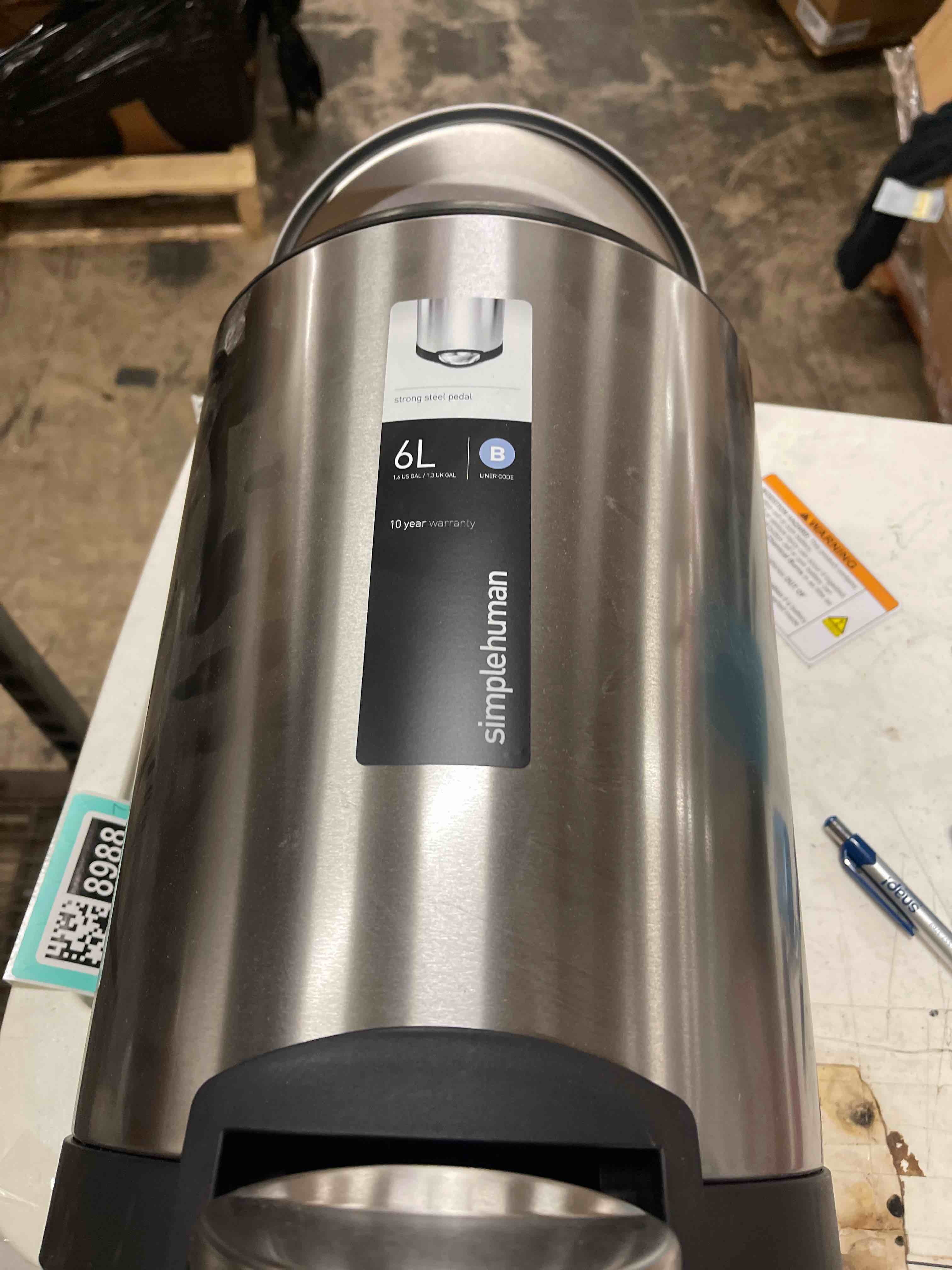 Condition photo showing New/Like New for simplehuman 6 Liter / 1.6 Gallon Semi-Round Bathroom Step Trash Can, Brushed Stainless Steel