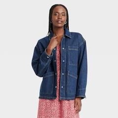 Women's Denim Chore Coat - Universal Thread Dark Wash 1X