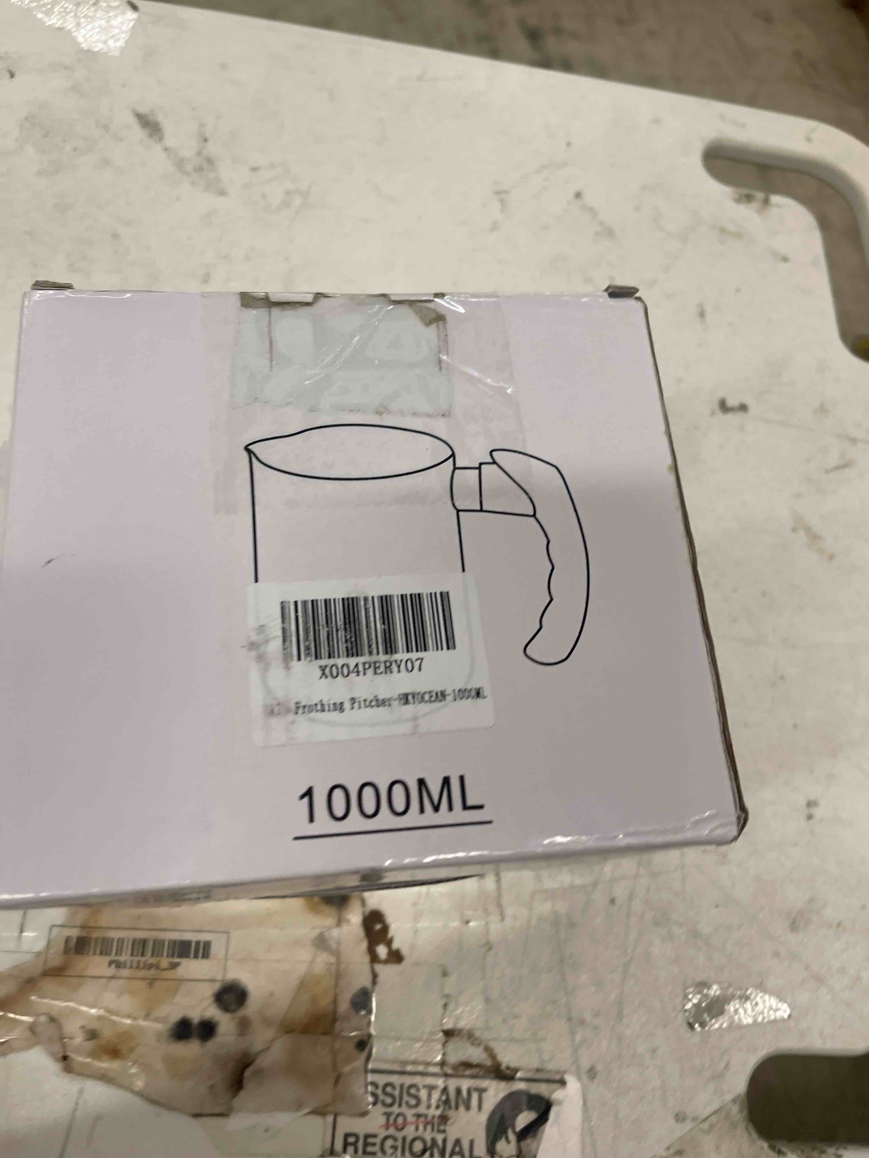 Condition photo showing New/Like New for Milk Frothing Pitcher, 20/34oz Stainless Steel Steaming Pitchers Scale Coffee Milk Frother Cup Espresso Machine Accessories Barista Tools for Cappuccino Latte Art (34oz-Silver)