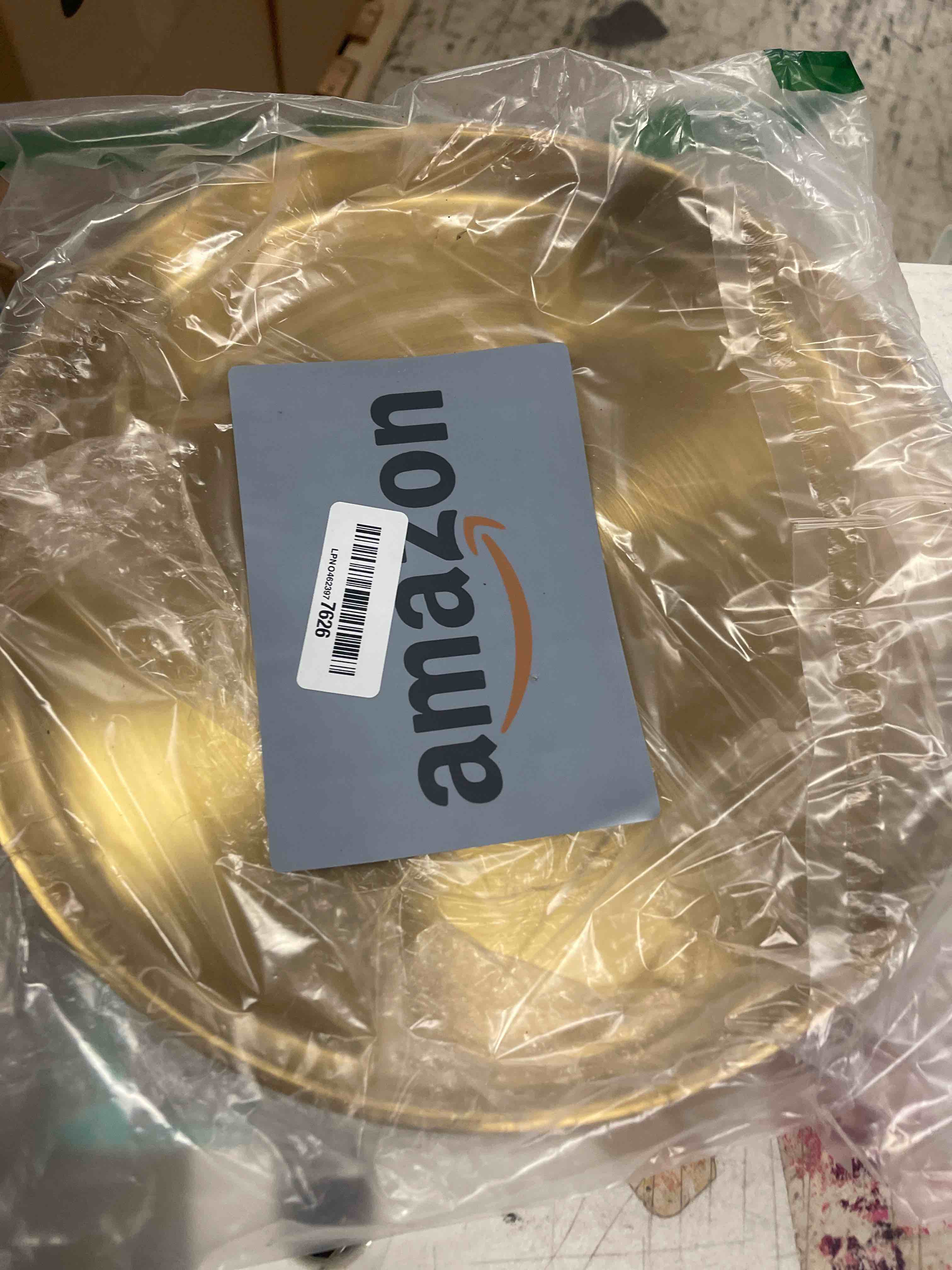 Condition photo showing New/Like New for 3 Pcs Gold Tray, 12 inch Round Serving Tray Stainless Steel, Bar Circle Decorative Plate, Coffee Table Metal Decor Dishes, Vanity Tray Jewelry Makeup Organizer for Bathroom Candle Perfume