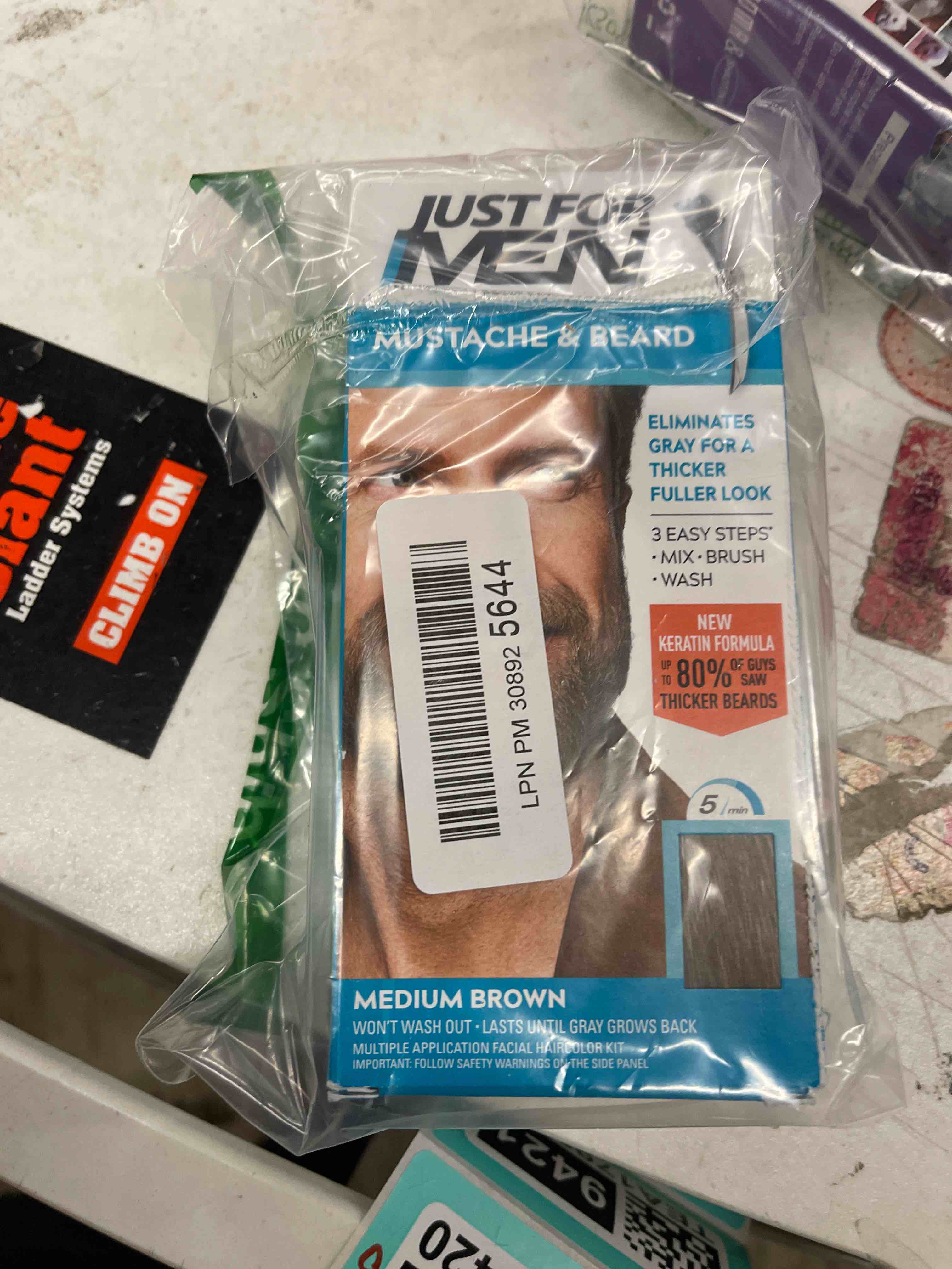 Condition photo showing New/Like New for Just For Men Mustache & Beard, Beard Coloring for Gray Hair with Brush, with Keratin Biotin Aloe and Coconut Oil for Healthy Facial Hair - Medium Brown, M-35, Pack of 1 (Packaging May Vary) 1 Count (Pack of 1) Medium Brown M-35