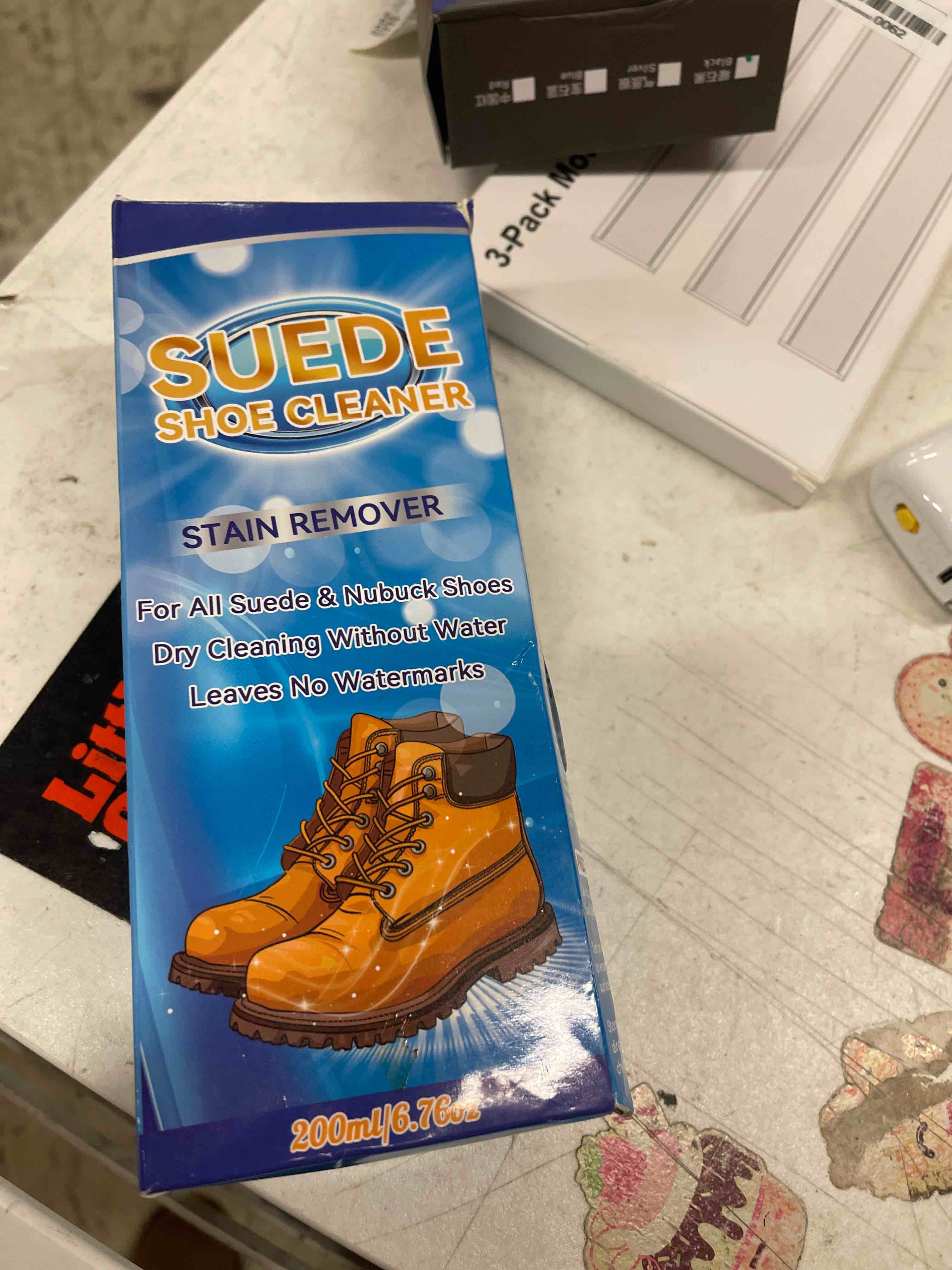 Condition photo showing New/Like New for Suede Cleaner for Shoe, Nubuck & Suede Shoe Cleaning Kit with Brush & Towel, Removes Stain for Suede, Leather, Boots & More 200ml