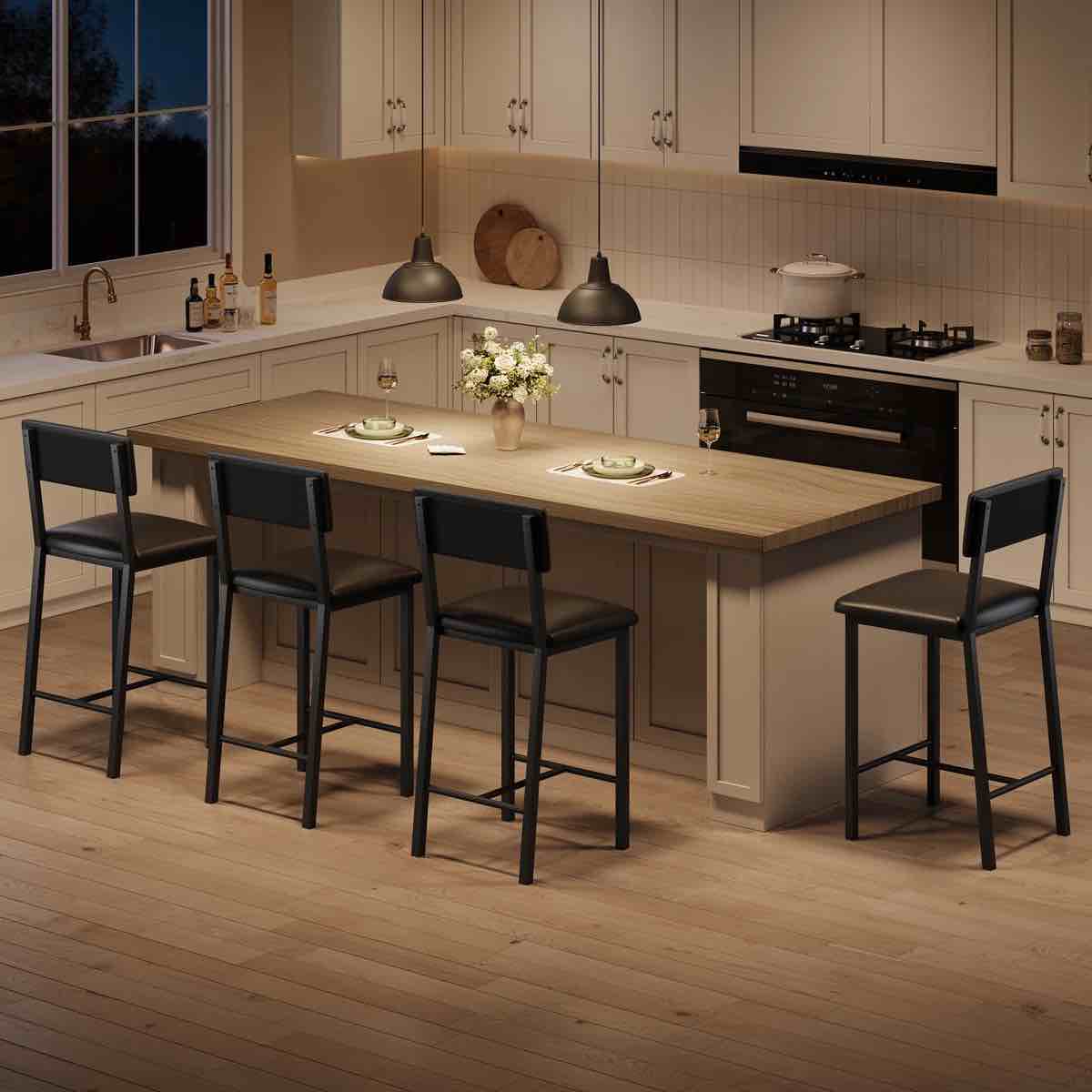 Set of 4 Counter Bar Stools with Back and Thickened Metal Legs for Kitchen Island, Bar