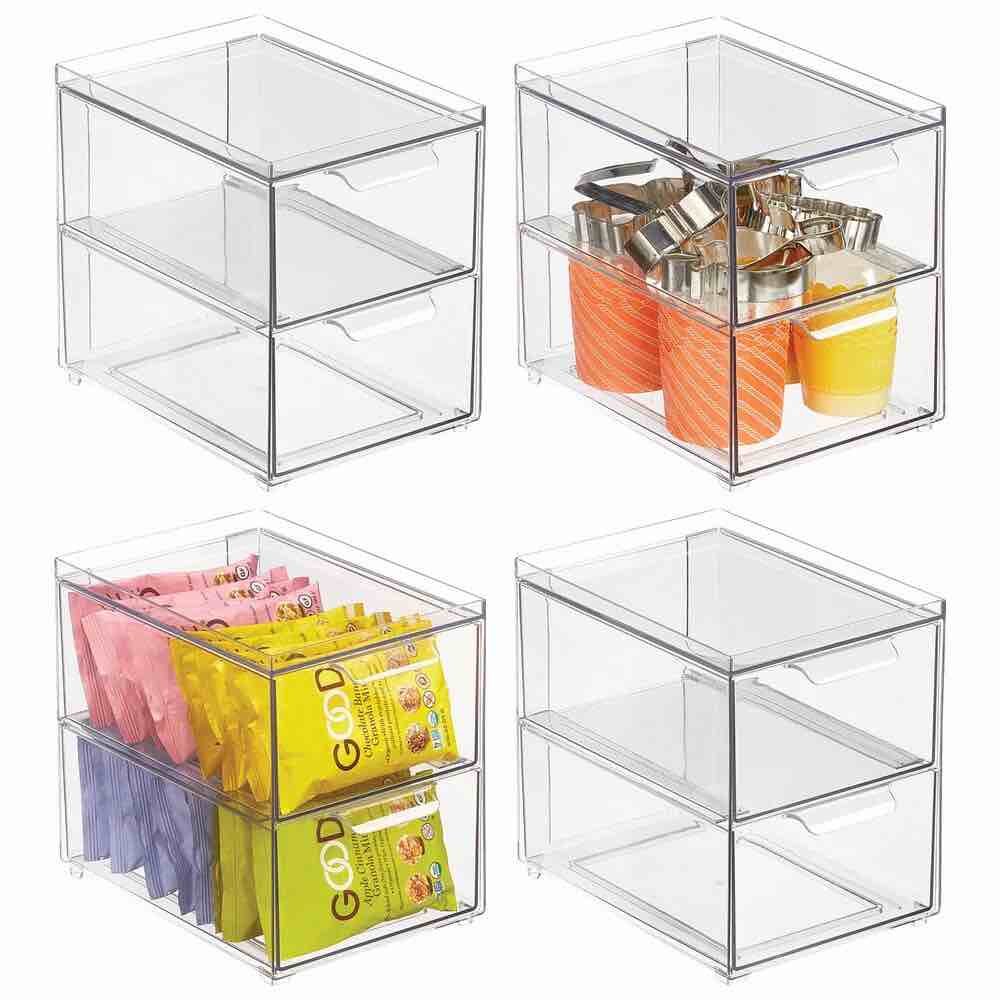 2-Drawer Stackable Organizer - Pull-Out Sliding Storage Drawers for Kitchen or Pantry - Clear