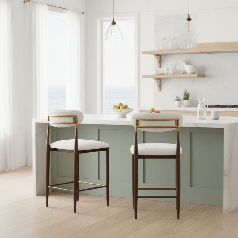 Sloane Modern Upholstered Iron Counter Stools With Open Back And Gold Accents (Set of 2)